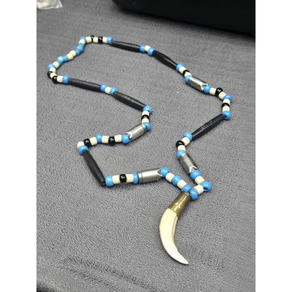 Handmade 9mm Brass Casing Beaded Necklace Fang Tooth Pendant Tribal Style